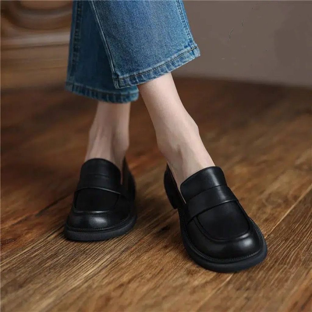 Leather Work Flats Women - Kadın Hakiki Deri Düz Kaydırmalı Yumuşak