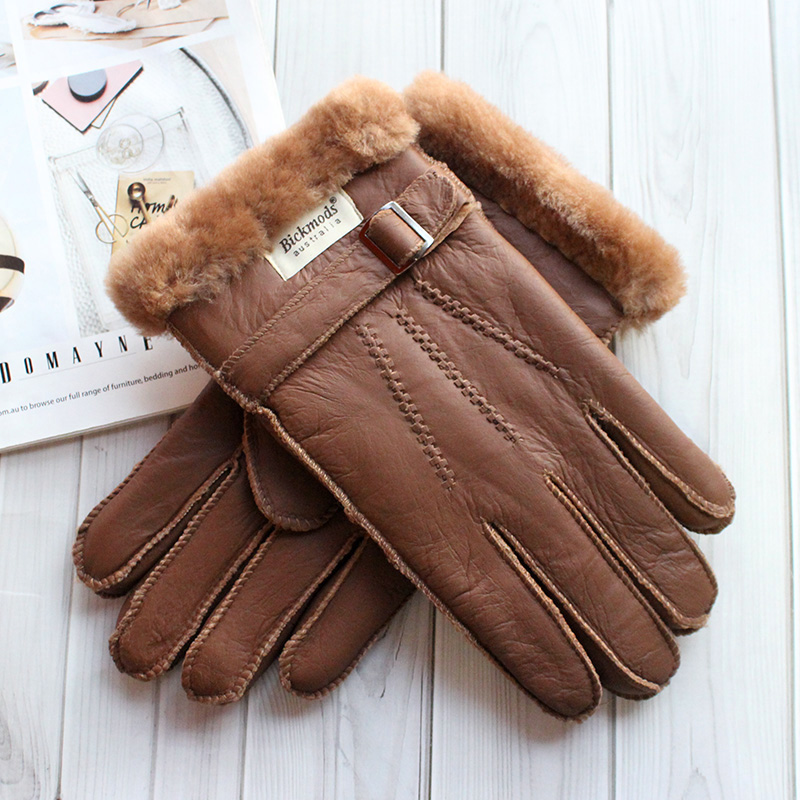 Leather Work Winter Gloves - Koyun derisi kürk eldiven erkek kalın