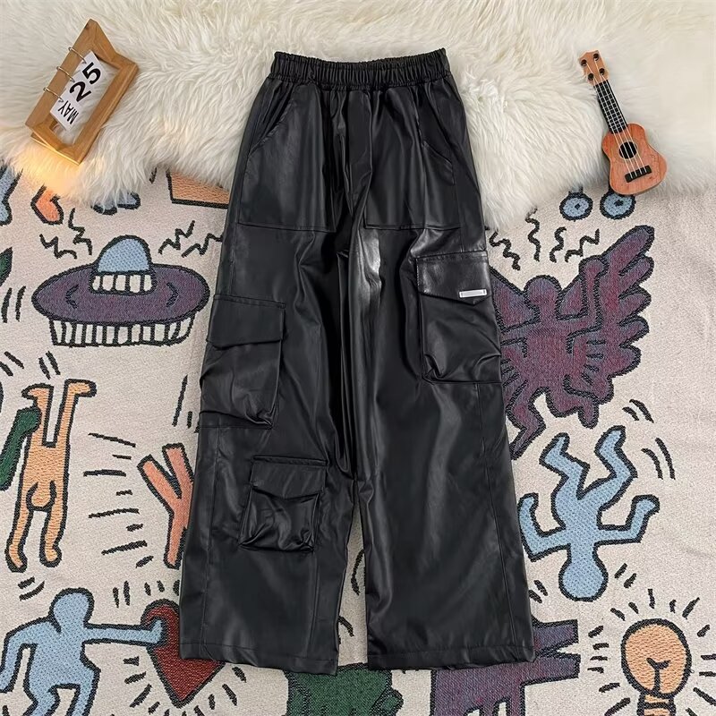 Leather Work Overalls - Harajuku erkek PU deri pantolon kış