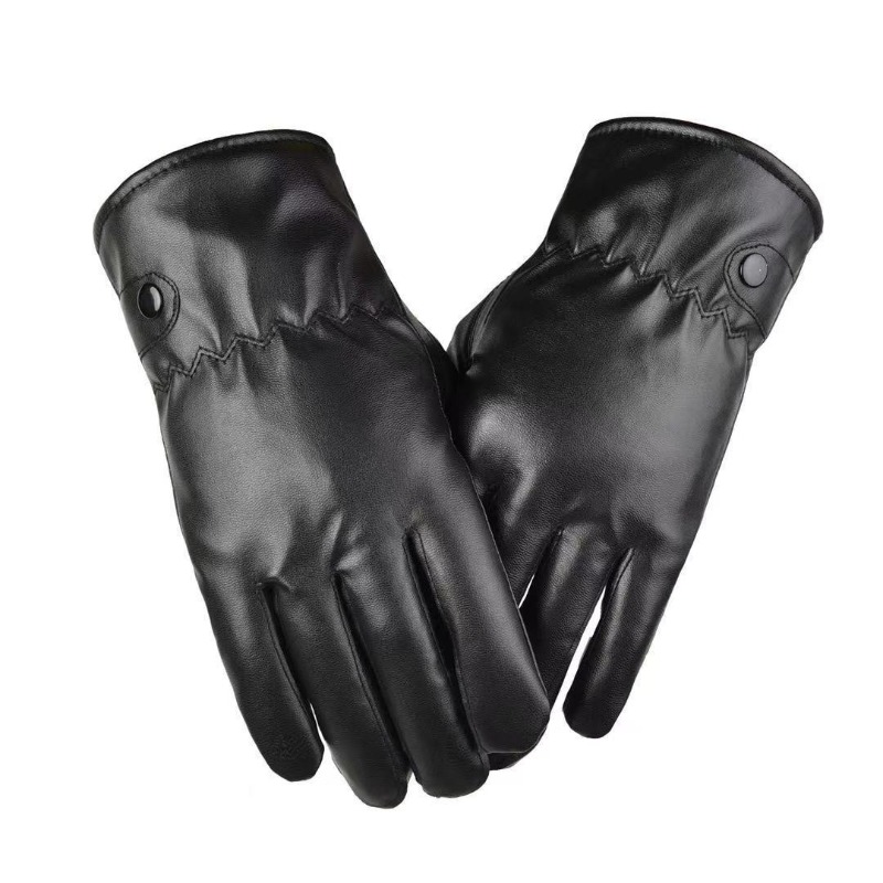 Leather Work Winter Gloves - Kış Modası Siyah PU Deri Eldiven