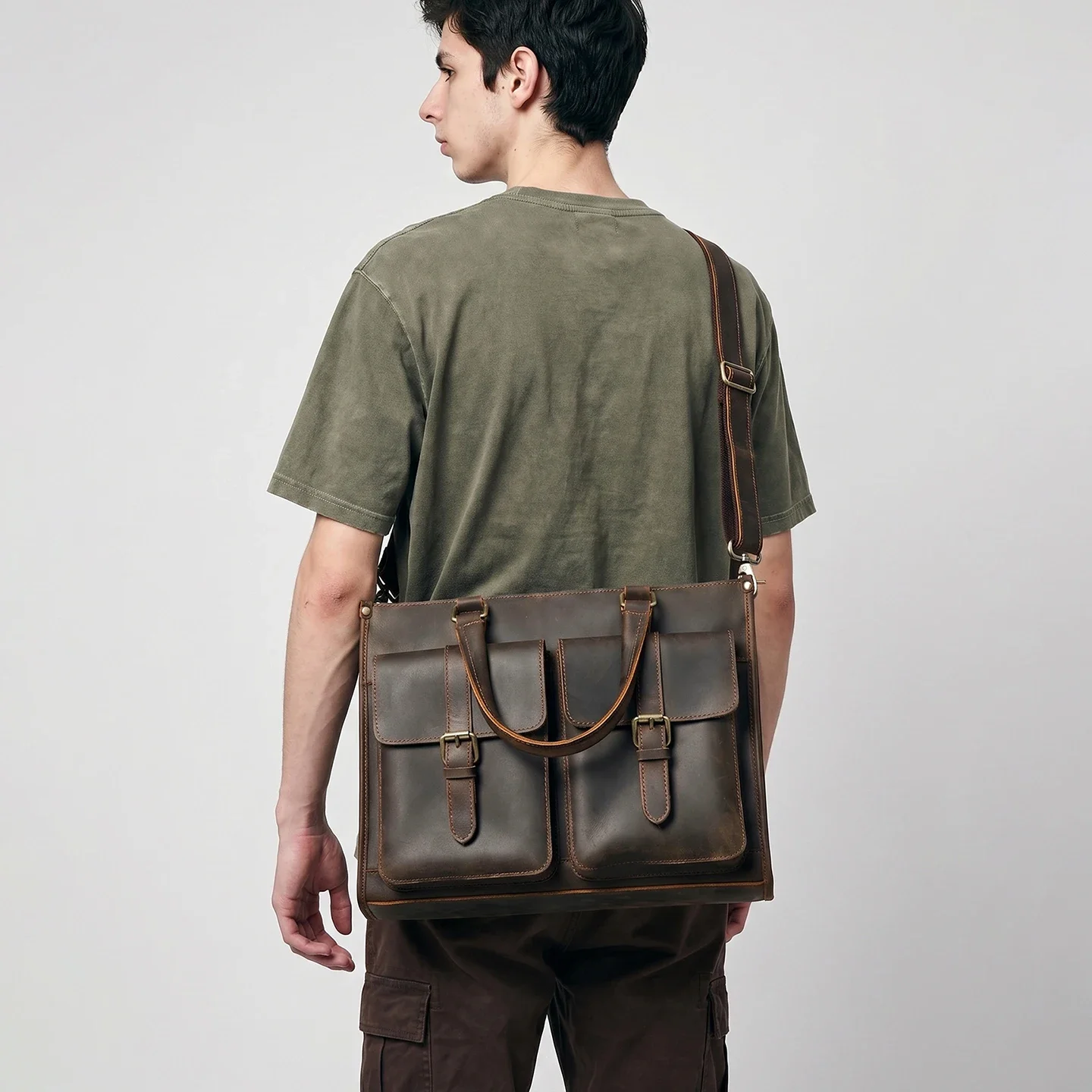 Leatherwork Thread - Vintage Hakiki Deri Erkekler İçin Çapraz