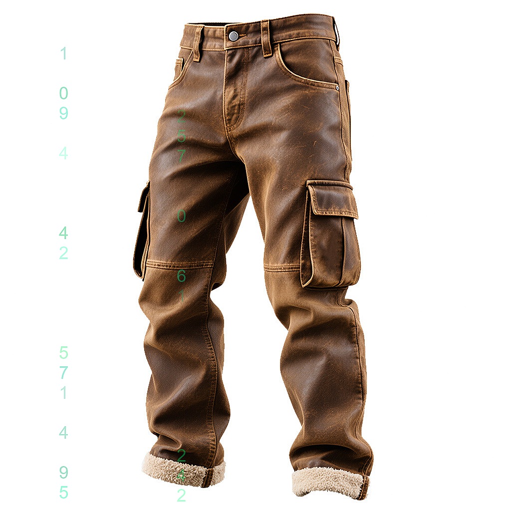 Leather Work Overalls - Erkek Vintage Kahverengi PU Deri İş