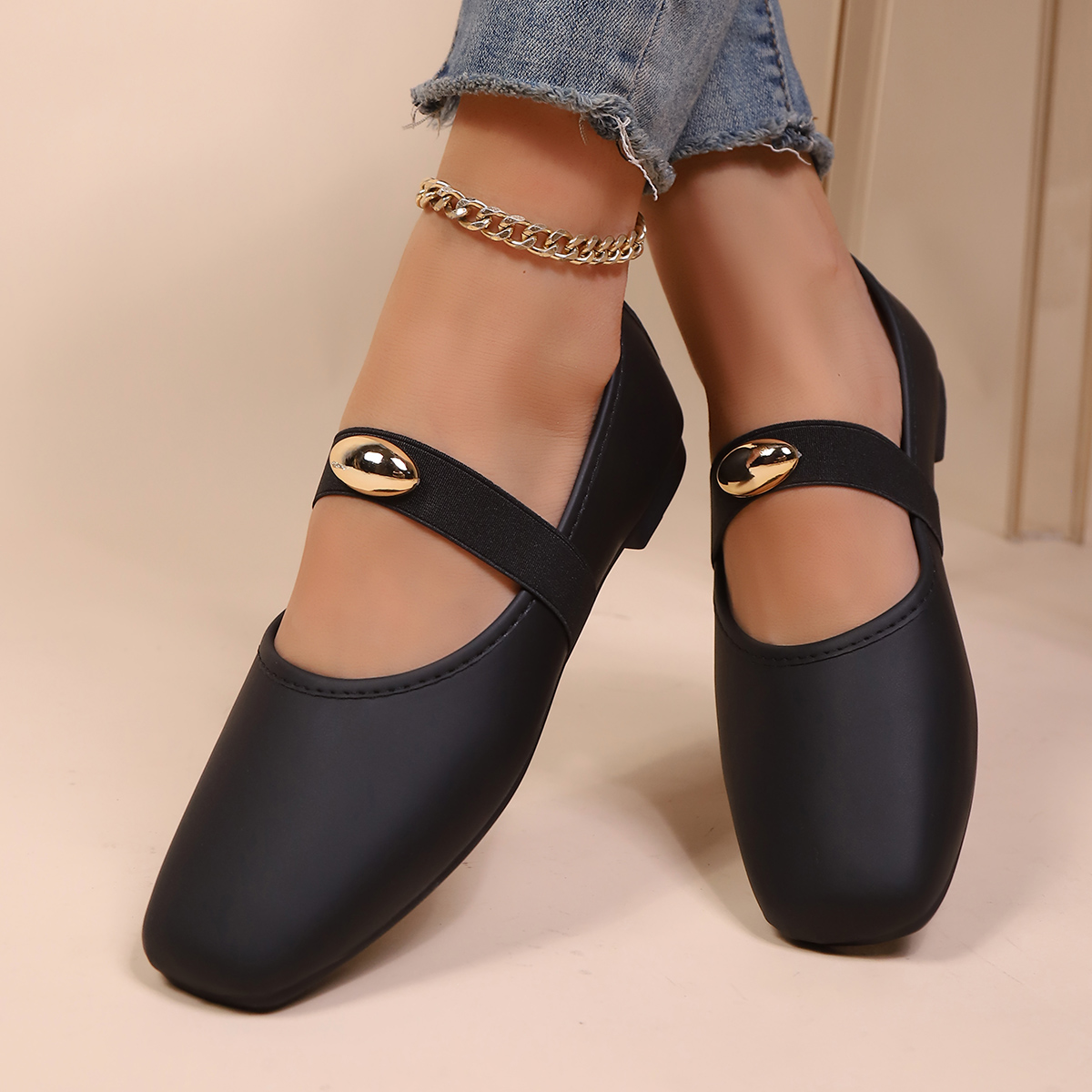 Leather Work Flats Women - Minimalist Düz Renk Mary Jane Düz
