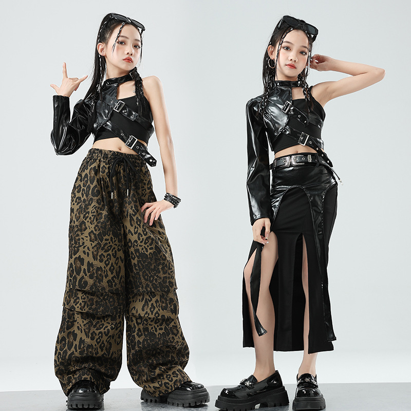 Leather Work Overalls - Yeni Kız Çocukları Caz Dansı Deri