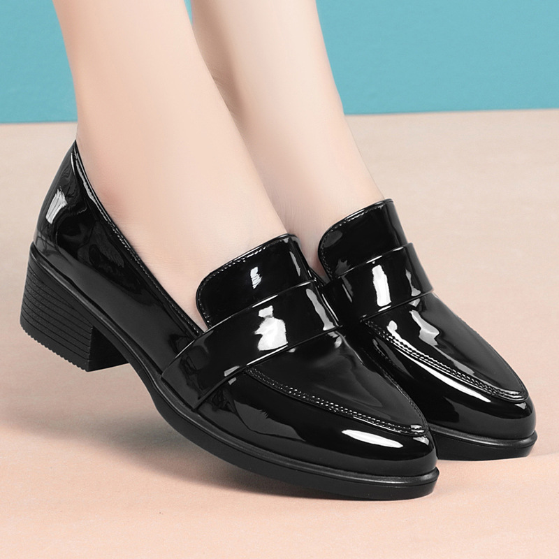 Leather Work Flats Women - İngiliz Tarzı Sığ Sivri Burun Rugan