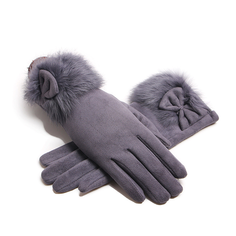 Leather Work Winter Gloves - Kış kadın süet deri yay peluş