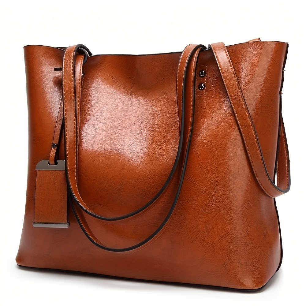 Leatherworking Classic - Moda klasik Retro deri kadın Tote