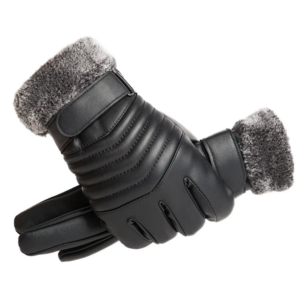 Leather Work Winter Gloves - Eldiven kış erkek kürk ağız peluş