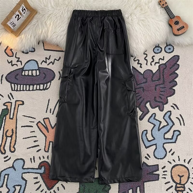 Harajuku erkek PU deri pantolo - Leather Work Overalls incelemesi ve fiyatı