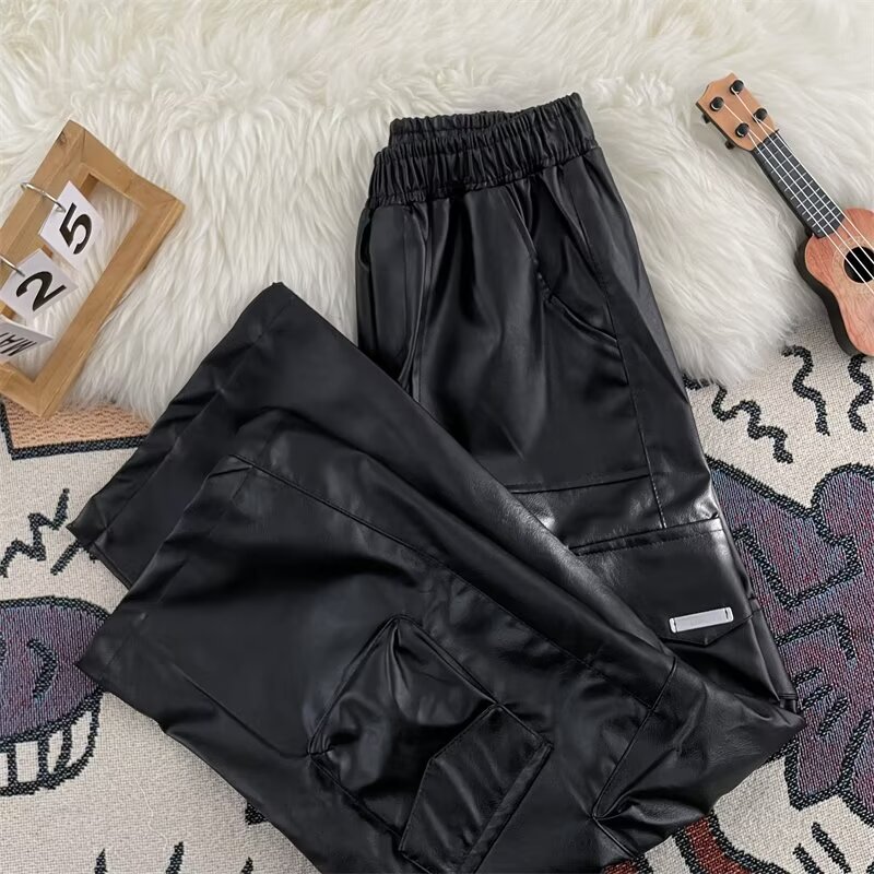 Harajuku erkek PU deri pantolo - Leather Work Overalls incelemesi ve fiyatı