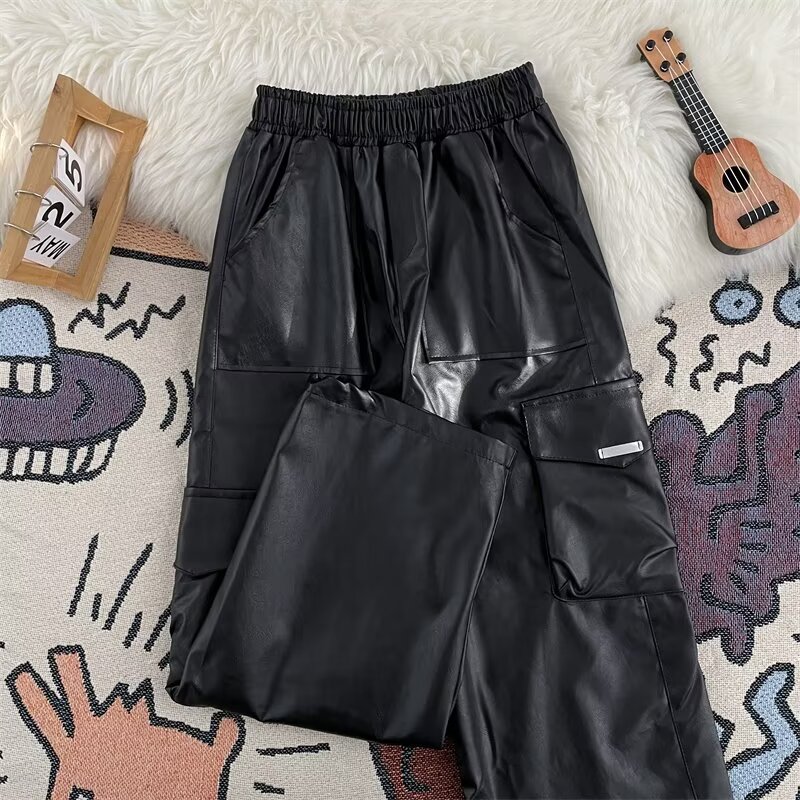 Harajuku erkek PU deri pantolo - Leather Work Overalls incelemesi ve fiyatı